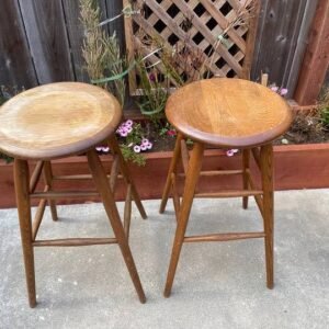 Vintage Vault Simply Stunning Antique Solid Oak Wood S. Bar Stool Vintage